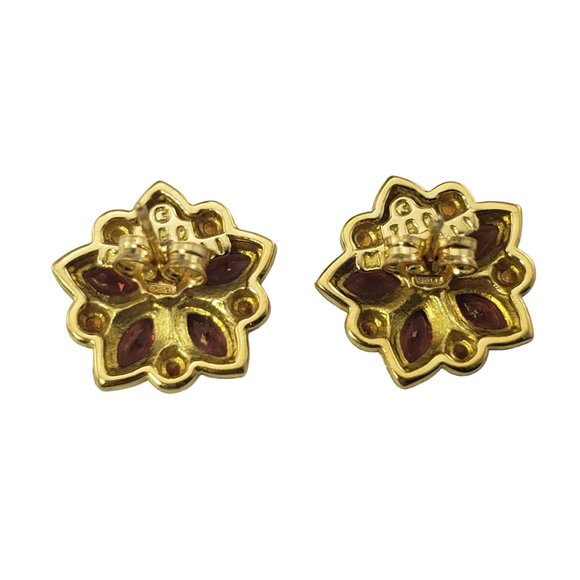 Paul Morelli 18 Karat Yellow Gold Garnet Citrine Flower Earrings #11231 - Picture 5 of 8